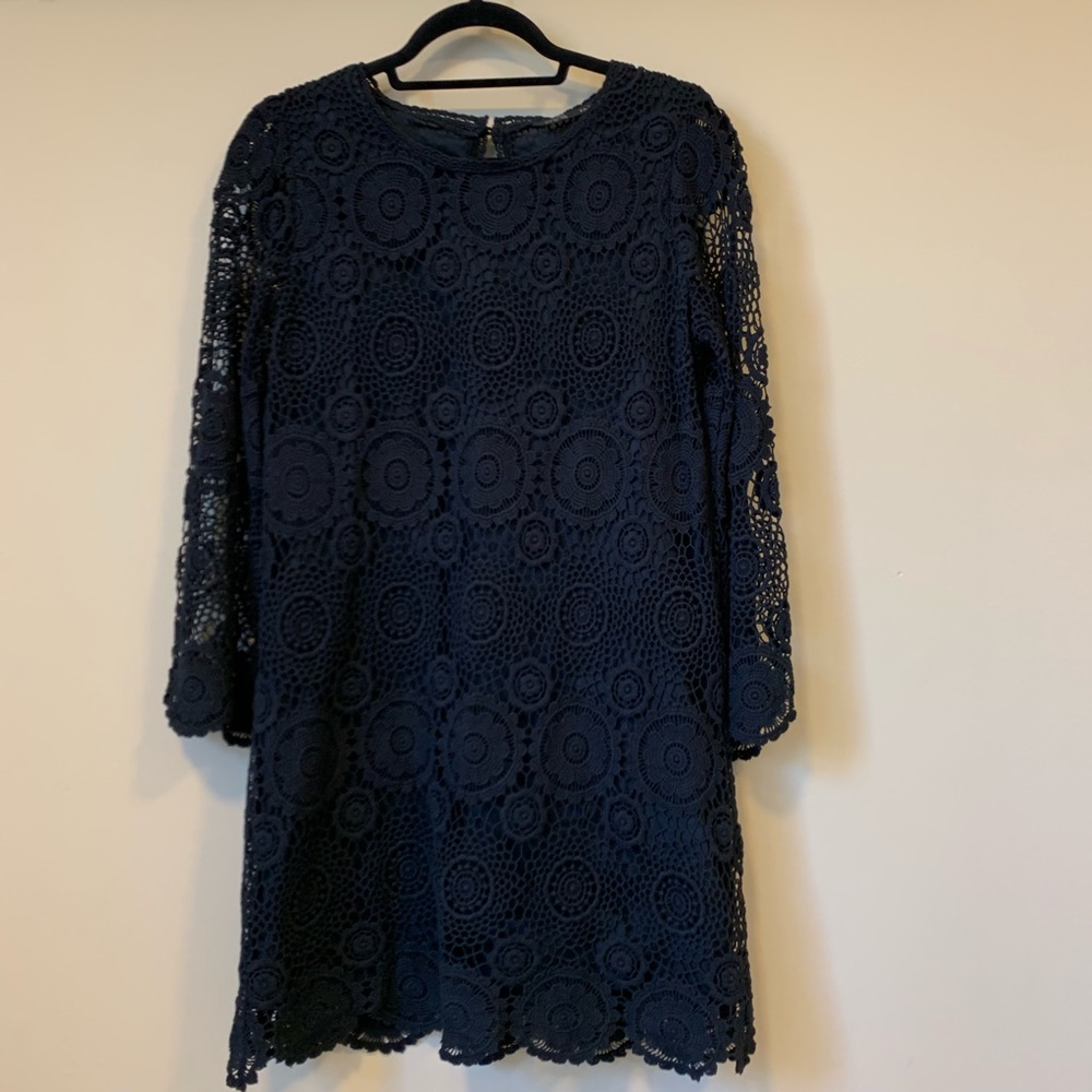 Zara Basic Long Sleeves Black Crochet Shift Dress
